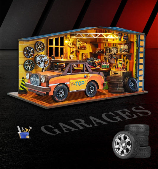 Durable Wooden Garage Scene Model Kit