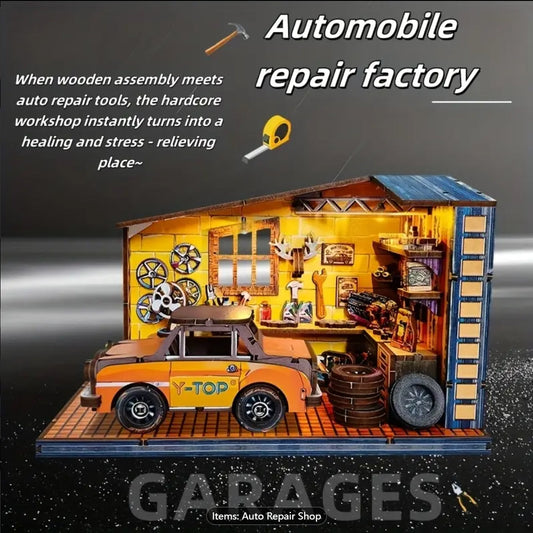 Durable Wooden Garage Scene Model Kit