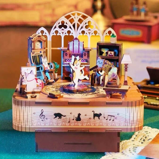 Cat's Party DIY 3D Wooden Music Box Puzzle