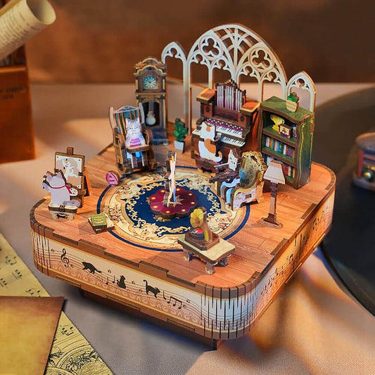 Cat's Party DIY 3D Wooden Music Box Puzzle